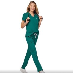 Figs Hunter Green Set-Catarina top and Yola Skinny Scrub bottoms